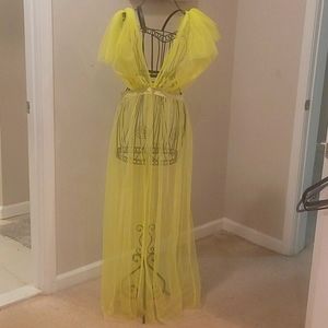 Dresses | New Neon Greenyellow Sheer Chiffon Maxi Dress Ml | Poshmark